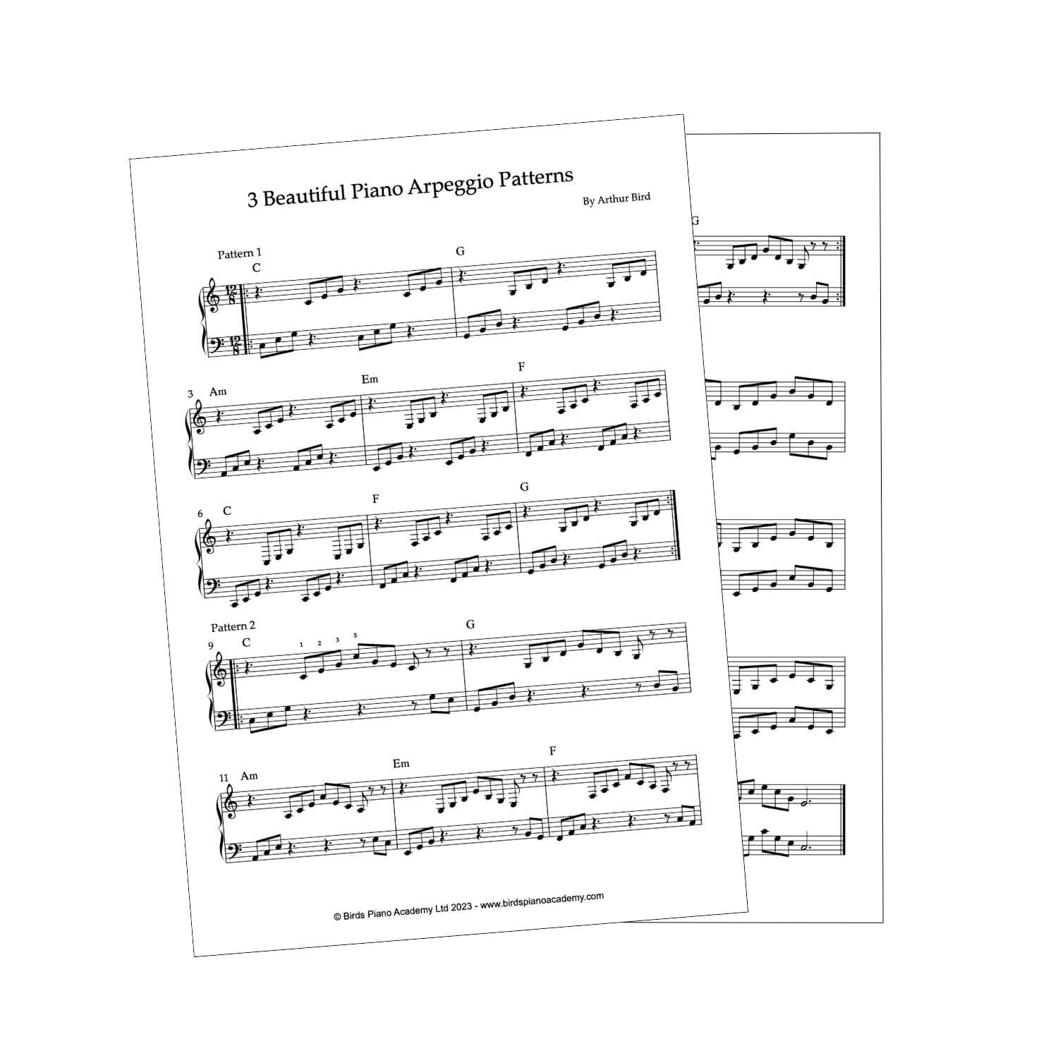 3 Beautiful Arpeggio Patterns Sheet Music (PDF Download) Birds Piano